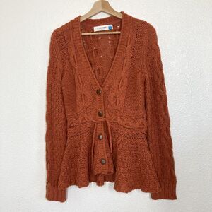 Sparrow Sweater Womens Medium Button Front Waist Tie Wool Blend Peplum Knit